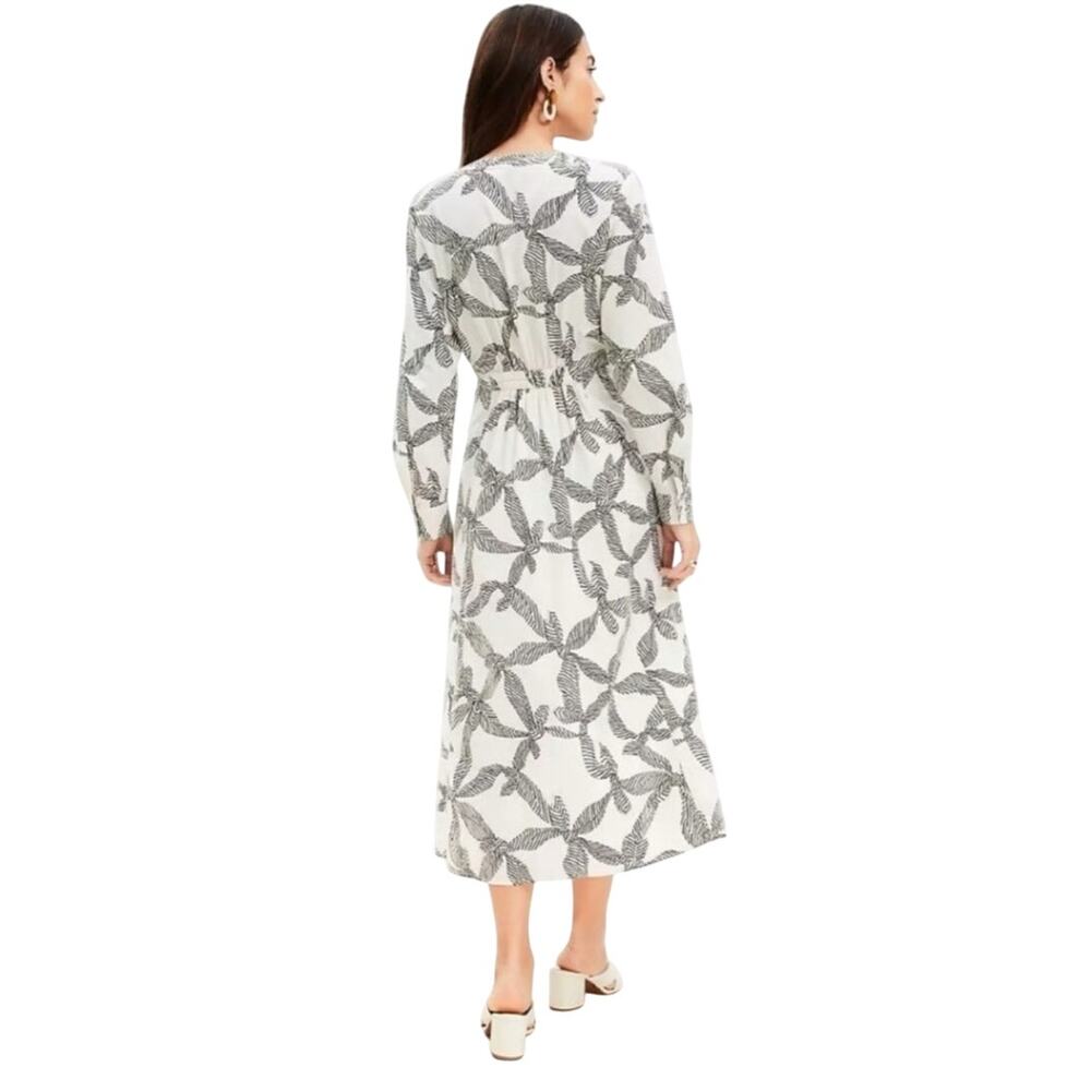 LOFT Women's Long Sleeve White & Black Bow Print Dress Size M - Picture 2 of 12